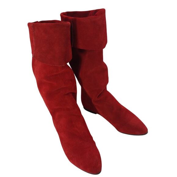 DAZZLING RICH RED GENUINE SUEDE BOHO CHIC FOLD OVER TOP/SCRUNCH BOOTS! SZ 6M - Picture 2 of 11